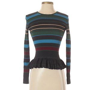 Torn by Ronny Kobo Bold Stripe Ribbed Peplum Top